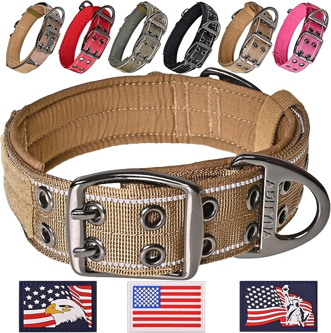 ADITYNA Heavy Duty Dog Collar for Medium Dogs - Reflective Collar with Handle for Training, and Walking - Wide, Thick, Tactical, Soft Neoprene Padded