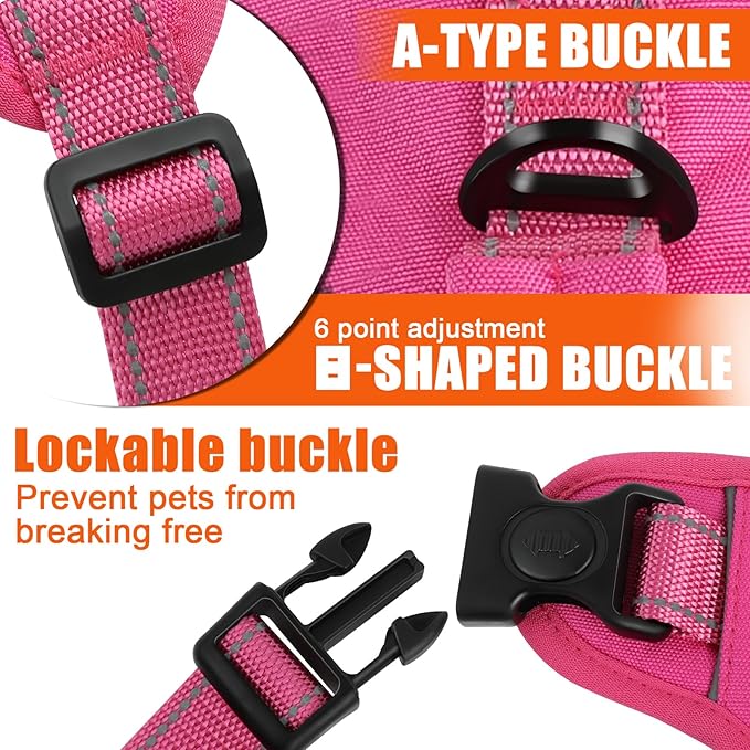 Escape Proof Dog Harness for Large Medium Sized Dogs Six Point Adjustable, Service Dog Vest Harness and Leash Set, No Pull Dogs Harnesses with Handle, XL Dog Harnesses for Walking(Pink, L)