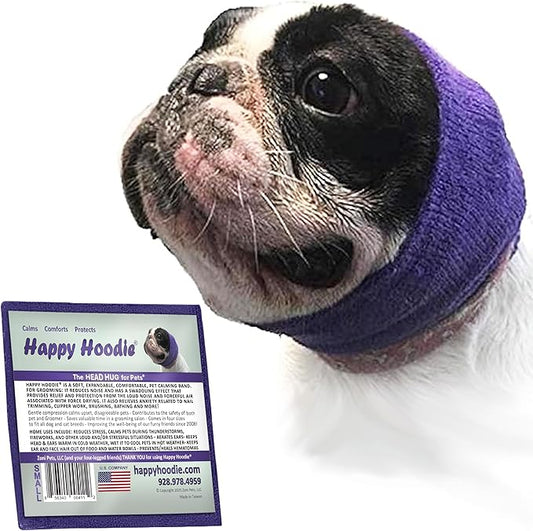 Happy Hoodie The Original Dog & Cat Calming Band, Anxiety Relief/Noise Protection-Grooming-Thunder-Fireworks (Small, Purple)