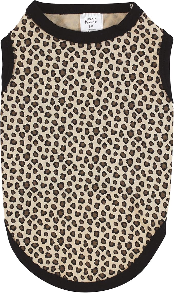 Luvable Friends Dog Pet Dog and Cats Cotton T-Shirts 2pk, Leopard Houndstooth, Small