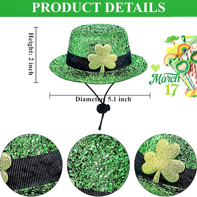 Dog St. Patrick's Day Costume, St Patricks Day Pet Outfit Green Shamrock Hat Bow Tie Collar for Small Medium Large Dogs (Green Shamrock)