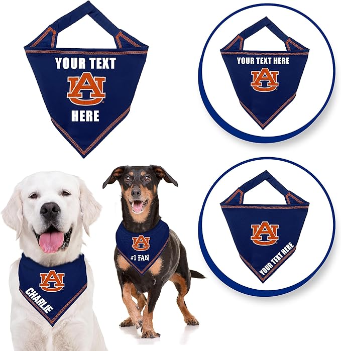 NCAA Auburn Tigers Personalized Tie Bandana for Dogs & Cats, Size Large/X-Large. Custom Dog Bandana Scarf Bib for Pet Cat Dog. The Ultimate Game-Day & Party Customizable Bandana