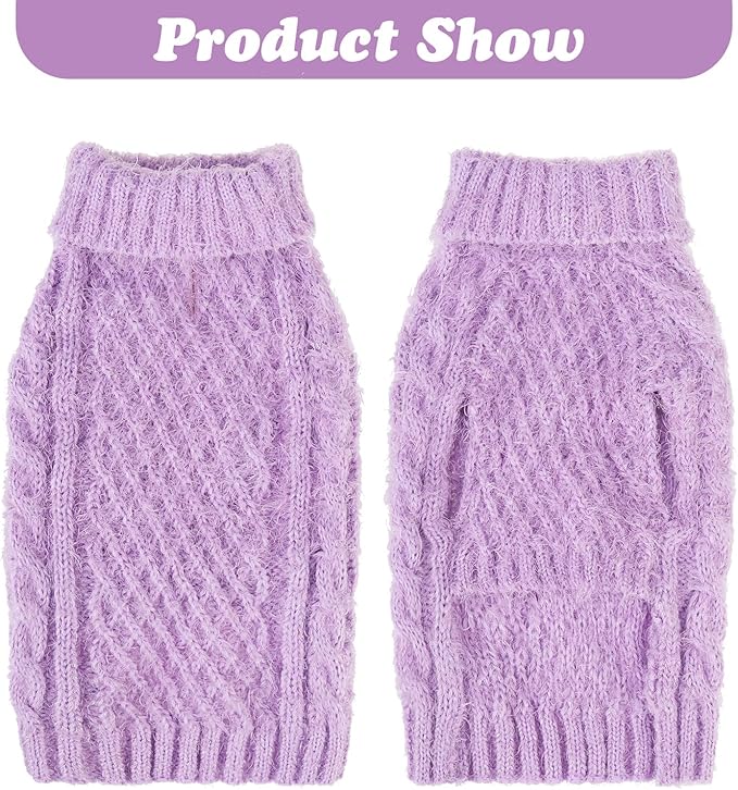 Turtleneck Small Dog Sweaters - Classic Cable Knitwear Winter Coat for Small Medium Dogs Male Female Puppy Dog Cold Weather Clothes Girls Boys, Purple, S/M