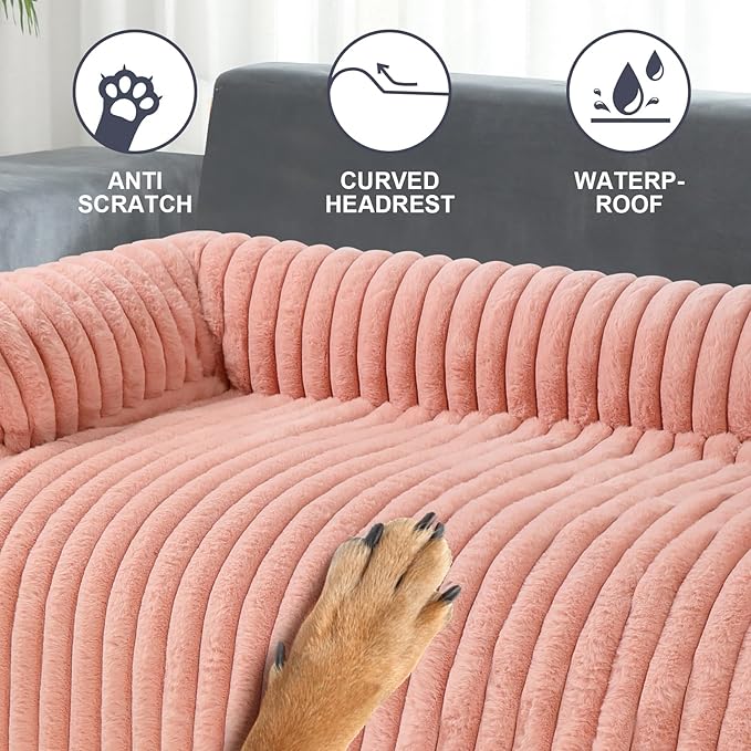 Luxurious Dog Couch Bed, Washable Calming Dog Couch Cover, Removable Couch Protector for Dogs, Waterproof Sofa Bed, Pet Bed Mats for Couch, Pet Couch Covers for Sofa(Pink, XL)