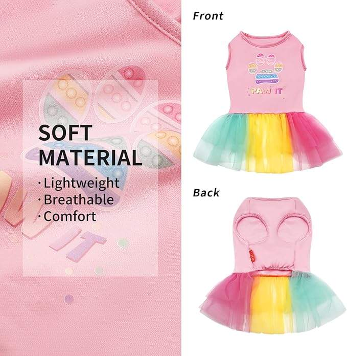 KYEESE Dog Dress Rainbow Tulle Lightweight Dog Dress for Pride Month Small Dogs Doggie Sundress Party Birthday Dogs Dress Skirt L