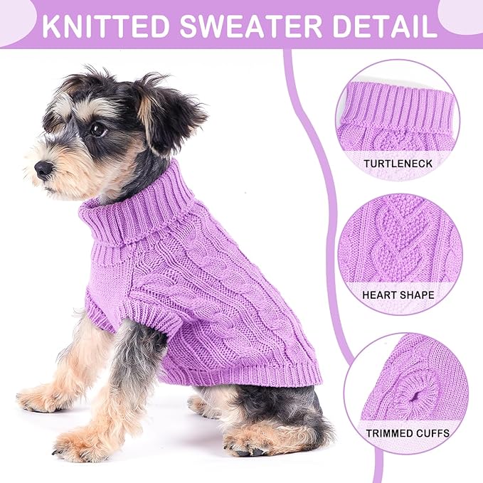 Dog Sweaters Dog Clothes for Small Dogs Dog Knitted Warm Sweater Turtleneck Puppy Clothes Small Dog Pullover Sweater Fall Winter Cat Apparel (Purple, Small)