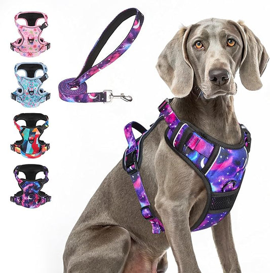 BEAUTYZOO No Pull Dog Harness Large, Adjustable Dog Harness and Leash Set -Easy Wearing with 3 Buckles/Control Handle,No Choke Soft Padded Reflective Pet Vest for Training Walking Hiking, XL