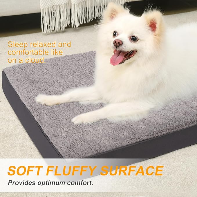 KSIIA Orthopedic Dog Bed Dog Crate Bed Waterproof Dog beds for Medium Dogs Deluxe Plush Washable Dog Bed with Egg Crate Foam & Removable Cover, 29 x 18 Inch, Dark Gray