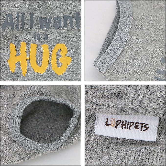 LOPHIPETS Dog All I Want is A Hug Letter Print Shirts for Small Dog Bichon Clothes Tee-Grey/XL