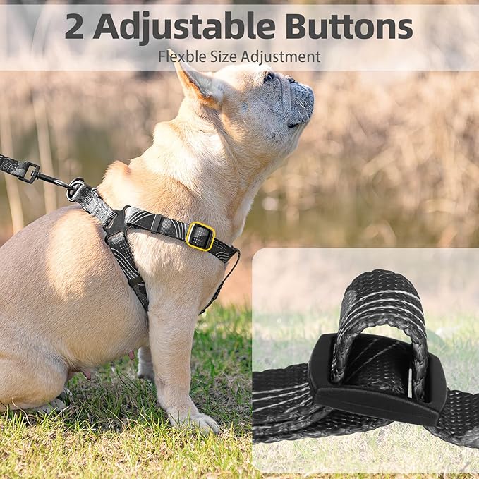 PUPTECK No Pull Dog Harness Soft Adjustable Basic Nylon Step in Puppy Vest Outdoor Walking with Leash Printed Black