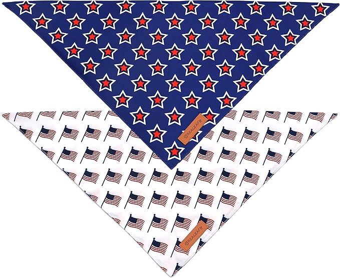 Realeaf American Flag Dog Bandanas 2 Pack, Triangle Reversible 4th of July Pet Scarf for Boy and Girl, Premium Durable Fabric, Patriotic Bandana for Small Medium Large and Extra Large Dogs (Small)