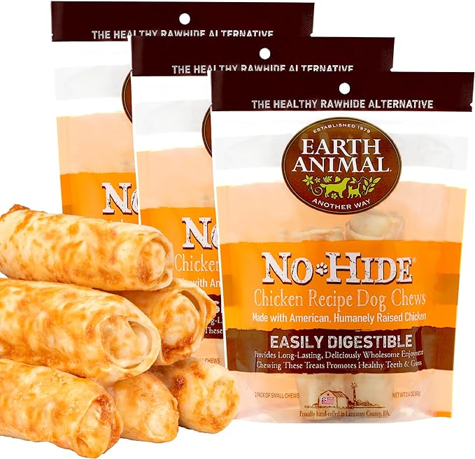 Earth Animal No Hide Small Long Lasting Dog Chew Rolls, Chicken, 2 Count Pack of 3