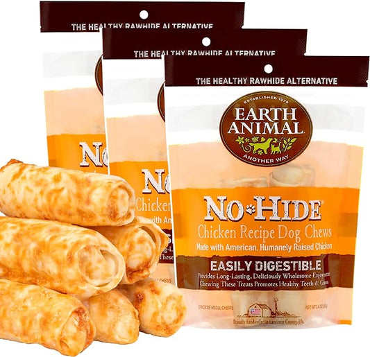 Earth Animal No Hide Small Long Lasting Dog Chew Rolls, Chicken, 2 Count Pack of 3
