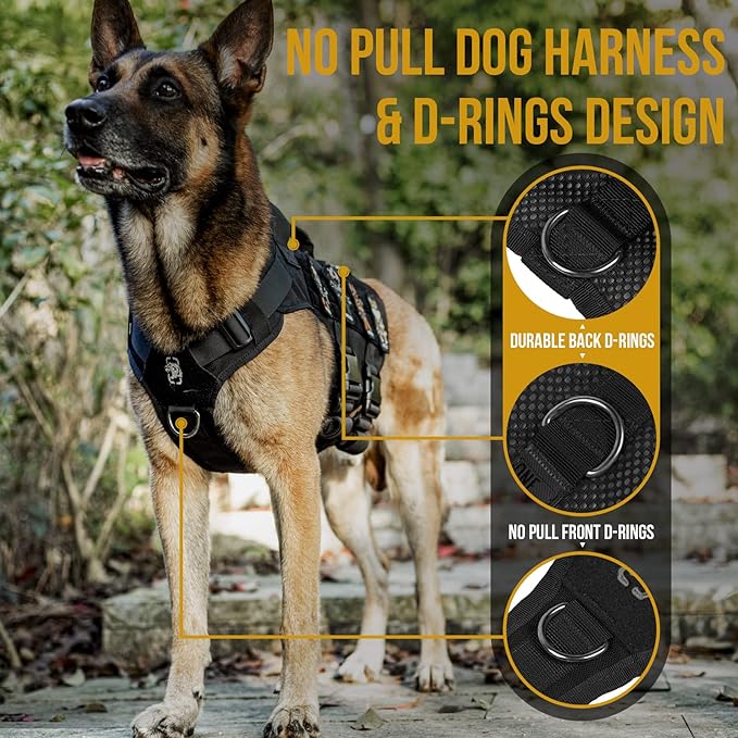 OneTigris Tactical Dog Harness - Small Dog Vest with Handles, Breathable Military Molle, Walking Hiking Training (Black, XS)