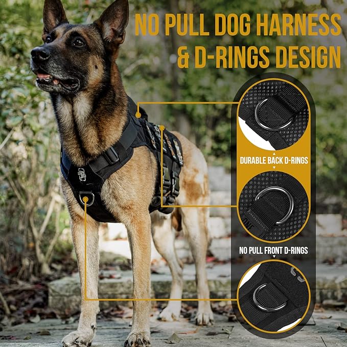 OneTigris No Pull Tactical Dog Harness for Medium Dog, Aire Mesh Dog Vest Harness, Breathable Military Dog Molle Vests with Handles, Service Dog Vest for Walking Hiking Training (M, Black)