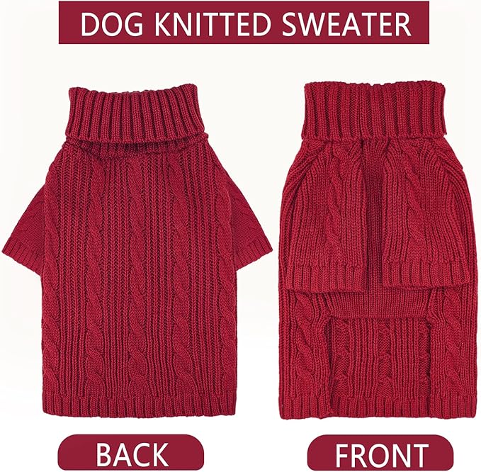 Turtleneck Dog Sweaters Dog Clothes for Small Dogs Dog Knitted Warm Sweater Puppy Cold Weather Clothes Small Dog Pullover Sweater Fall Winter Doggie Outfits Cat Apparel (Red, Large)