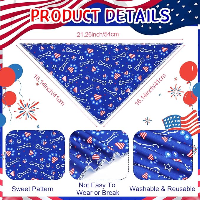 Paterr 100 Pieces Patriotic Dog Bandanas Bulk 4th of July Independence Day Pet Handkerchief Soft Dog Triangle Bibs Cute Kerchief Adjustable Washable Pet Scarf Accessory for Small Medium Puppy Cats