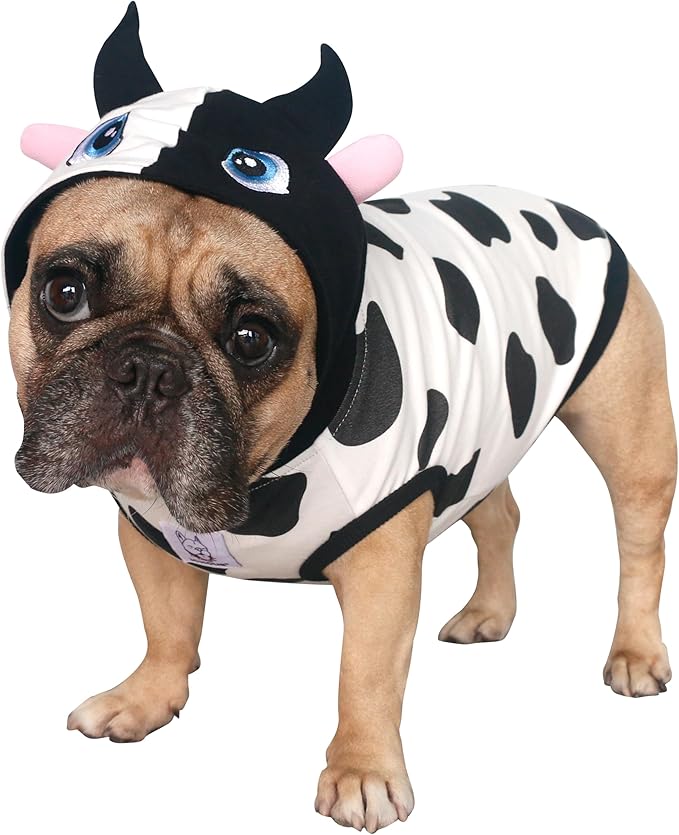 iChoue Pug Milch Cow Costumes Clothes Hoodies Shirts Vest for Medium Dogs Cold Weather Winter Coats French Bulldog Frenchie English Pitbull - White Black, Small
