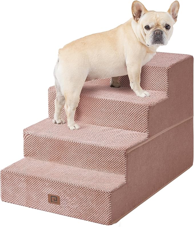 EHEYCIGA Dog Stairs for Bed 20”H, 4-Step Extra Wide Dog Steps for High Bed, Pet Steps for Small Dogs and Cats, Non-Slip Balanced Dog Indoor Ramp, Pink