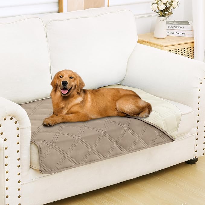 Smiry Waterproof Dog Bed Cover Blanket 30x53, Soft Reversible Pet Blanket, Washable Leakproof Cats Dogs Couch Cover for Sofa, Couch, Furniture, Taupe/Beige