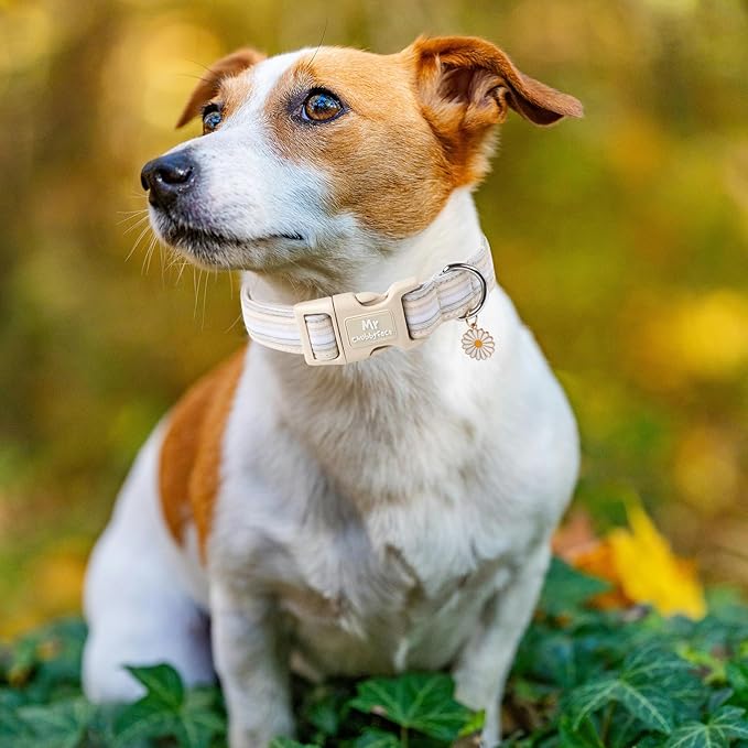 Cotton Dog Collar, Cute Brown Summer Puppy Collar with Plastic Buckle, Adjustable Soft Natural Fabric Pet Collar for Small Medium Large Dogs