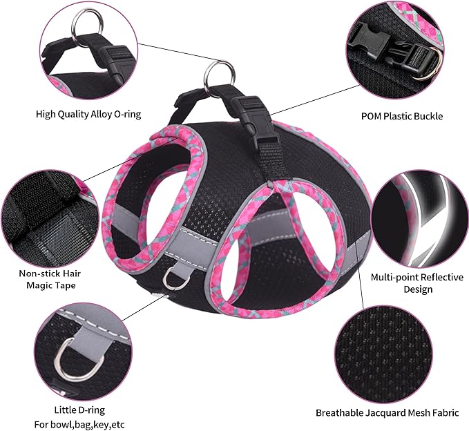 AIITLE Small Dog Harness - Breathable Double-Layer Jacquard No-Choke Vest, Durable Anti-Tear Fabric with Reflective Trim - Perfect for Running, Parties, Daily Walks (Black, XS)