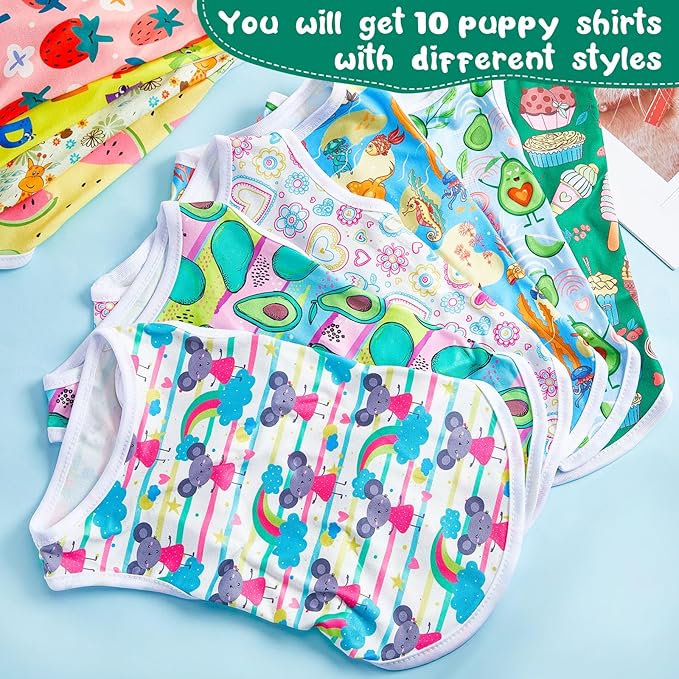 Saintrygo 10 Pcs Lovely Puppy Shirts Print Dog Clothes Breathable Pet Cartoon Dog Shirt Clothes Sweatshirt for Puppy Cat(X-Large)
