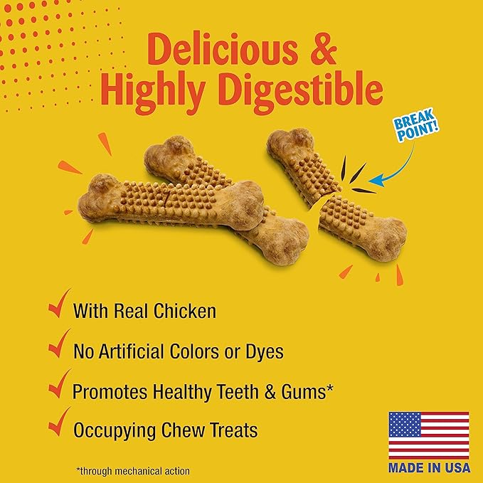 Nylabone Nubz Natural Edible Dog Chew Treats for Small Dogs, Long Lasting Dog Bones Made in USA, Chicken Flavor Dental Chews, for Dogs Up to 25 lbs. (36 Count)