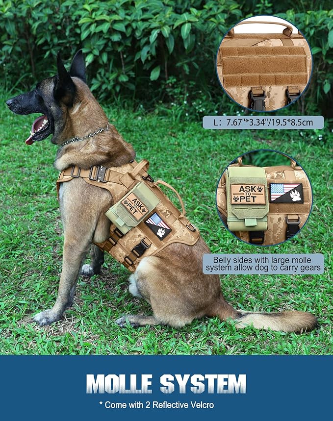 Tactical Dog Harness - PETNANNY Dog Harness Service Dog Vest for Large Breed Dog, Hook and Loop Panel for Service Dog Patchs, Work Dog MOLLE Vest with Handle for Walking Hiking Training(Desert Camo,L)