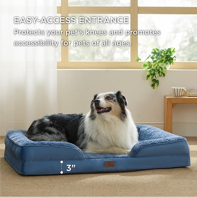 Bedsure Orthopedic Dog Bed for Extra Large Dogs - Calming XL Dog Sofa Beds with Luxurious Plush Washable, Pet Couch Bed with Removable Washable Cover, Waterproof Lining and Nonskid Bottom, Blue
