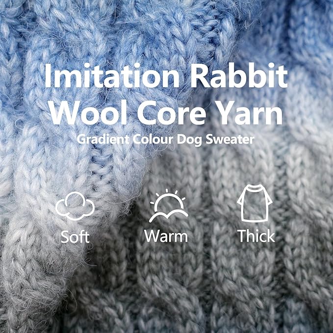 KYEESE Dog Sweater Cable Knit Thick Fuzzy Dog Knitwear Turtleneck Warm with Sleeves Dogs Clothes Gradient Color, Blue, XLarge