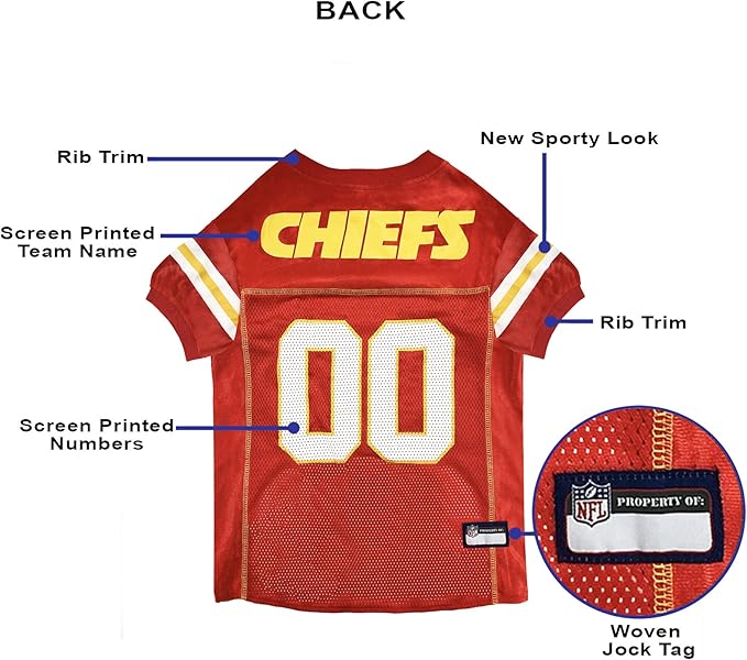 Pets First NFL Kansas City Chiefs Dog Jersey, Size Medium - Best Football Costume for Dogs & Cats - Licensed Shirt