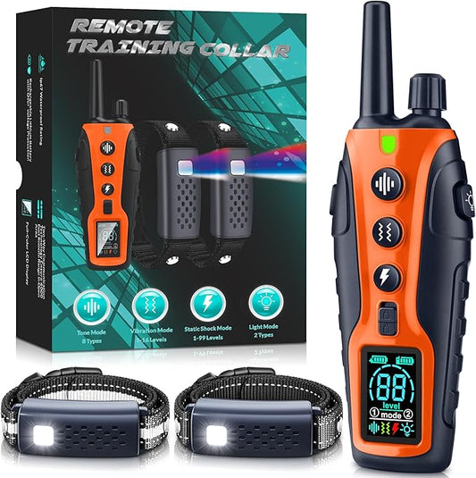 Dog Shock Collar 2 Dogs(15-150lbs) with Flashing Light for Night Walks,4000FT Dog Training Collar Adjustable Pitch Beep(1-8), Vibration(1-16), Safe Shock(1-99), and Keypad Lock, Shock Collar for Dogs