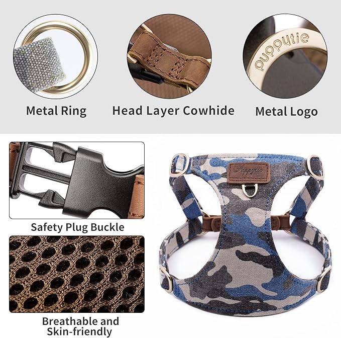 Dog Harness, No Pull Dogs Harness and Multi-Function Leash Set for Medium Dogs Easy Walk Everyday Adjustable Soft Dog Vest Harness Fashionable Dog Accessories Camouflage Blue-Relaxed Medium