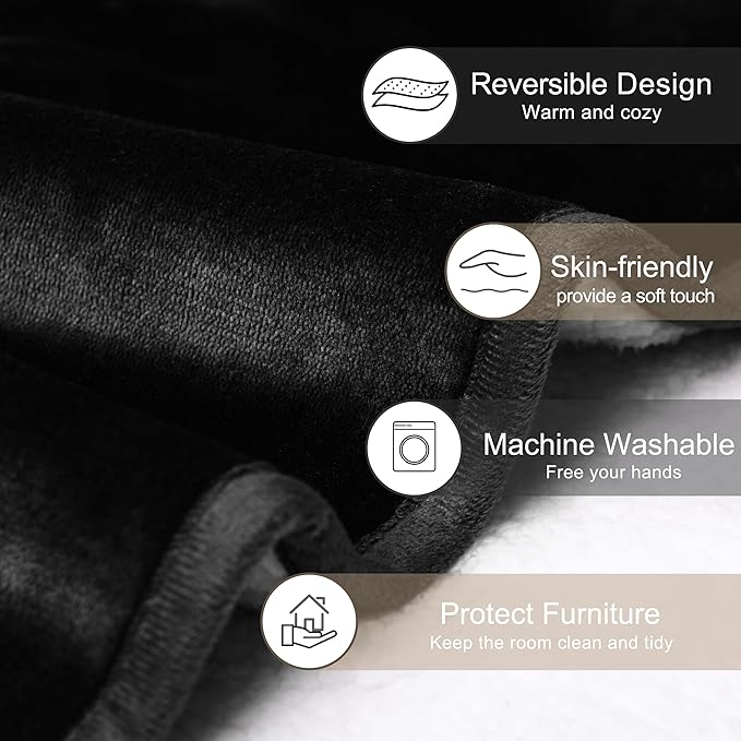 gogobunny Waterproof Bed Blanket, Reversible Sherpa Fleece Throw Blanket for Dog Puppy Cat, Furniture Cover Protects Bed Couch Sofa from Liquid Pee and Pet Fur (Black, 60x80 inches)