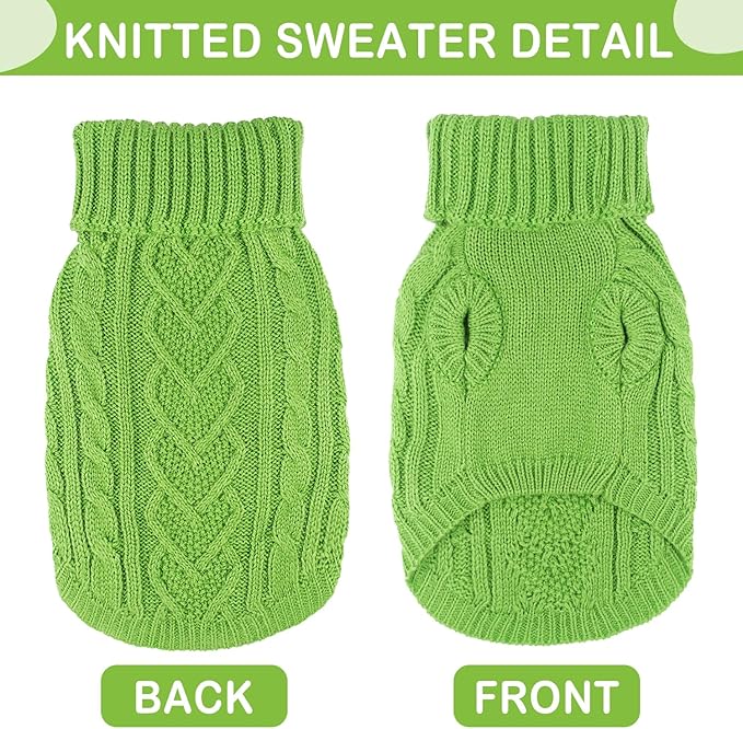 Dog Sweaters Dog Clothes for Small Dogs Dog Knitted Warm Sweater Turtleneck Puppy Clothes Small Dog Pullover Sweater Fall Winter Cat Apparel (Green, Large)