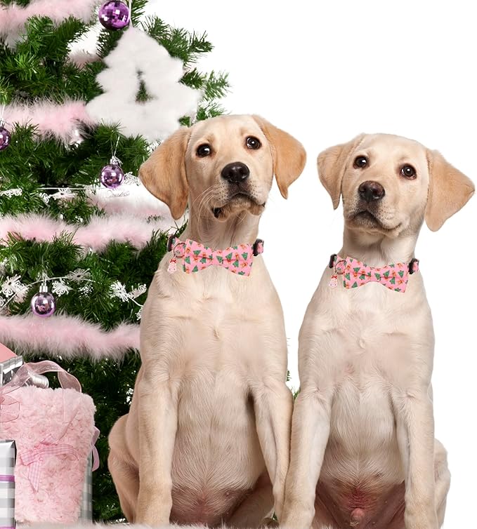 ADOGGYGO Christmas Dog Collar with Detachable Bowtie, Adjustable Pink Pet Christmas Collars for Small Medium Large Dogs (Large)