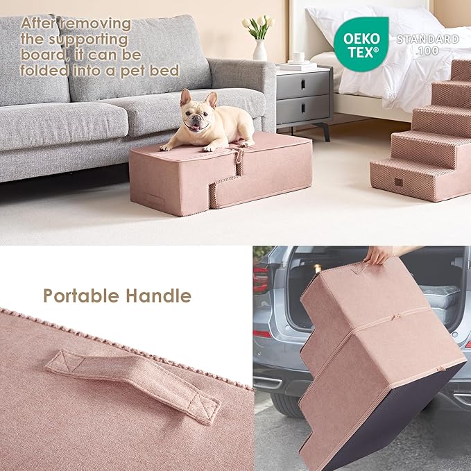 EHEYCIGA Dog Stairs for Bed 18”H, 4-Step Dog Steps for High Bed, Pet Steps for Small Dogs and Cats, Non-Slip Balanced Pet Ramp Indoor, Pink