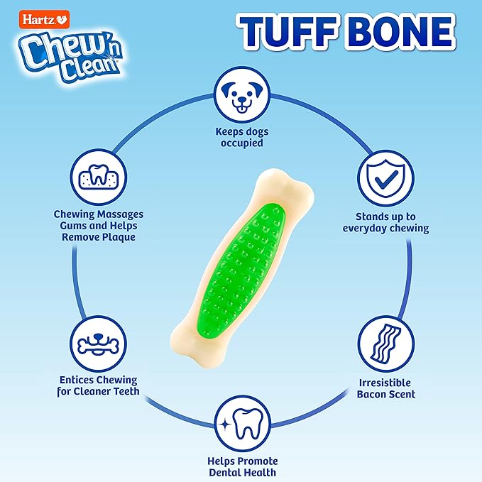 Hartz Chew 'N Clean Tuff Bone Bacon Scented Dental Dog Chew Toy - Extra Large