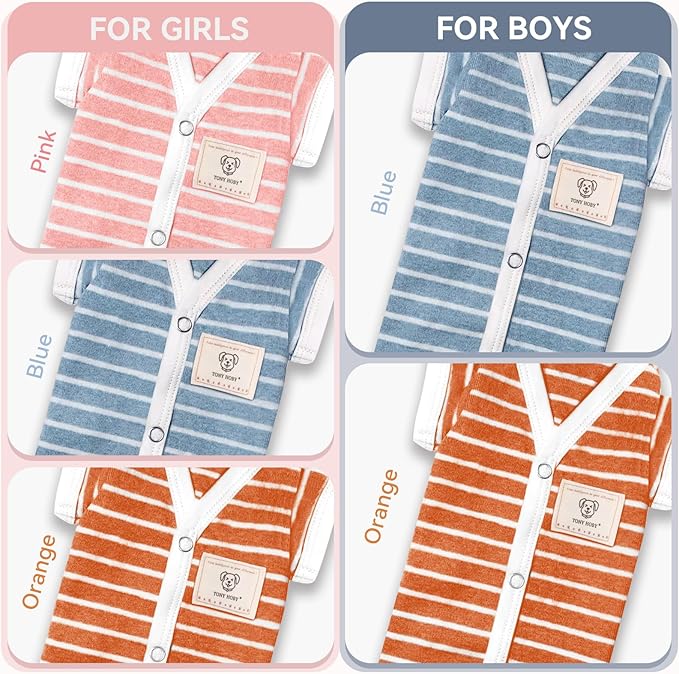 TONY HOBY Female/Male Pet Dog Pajamas Stripes 4 Legged Dog pjs Jumpsuit Soft Cotton Dogs Clothes(S, Orange+White-Girls)