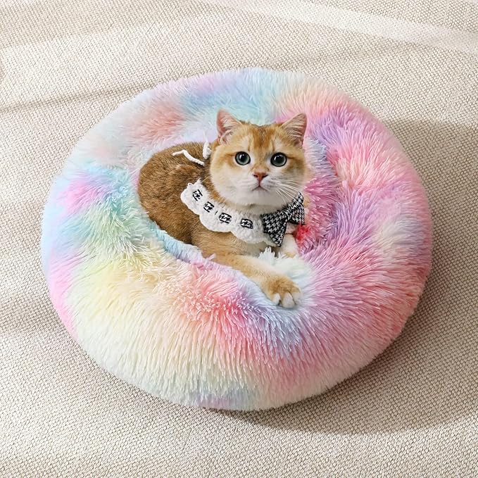 JOLLYVOGUE Dog & Cat Bed, Calming Anti-Anxiety Pet Bed for Small Dogs, Fluffy Donut Cushion for Small and Medium Pets (24")