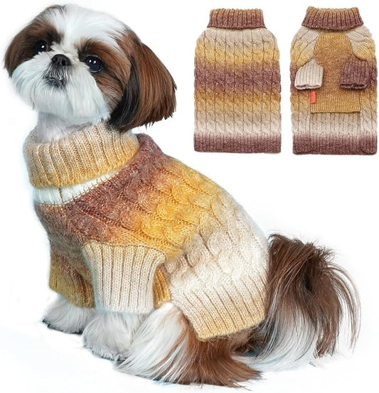 KYEESE Dog Sweater Cable Knit Thick Fuzzy Dog Knitwear Turtleneck Warm with Sleeves Dogs Clothes Gradient Color, Brown, XLarge