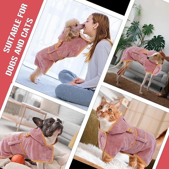 DENTRUN Dog Robes for After Bath - Super Absorbent & Fast Drying Coat with Hood, Bathrobe Beach Essentials, Bath Towels for Drying Dogs Large, Bath/Beach/Swimming Quick Dry Towel Robe