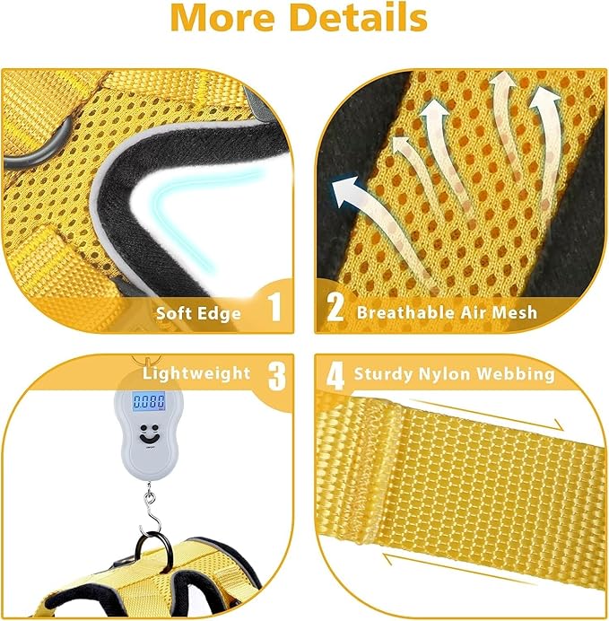 Dooradar Cat Harness and Leash Set, Escape Proof Safe Adjustable Kitten Vest Harnesses for Walking, Easy Control Soft Breathable Mesh Jacket with Reflective Strips for Cats, Yellow, XXS