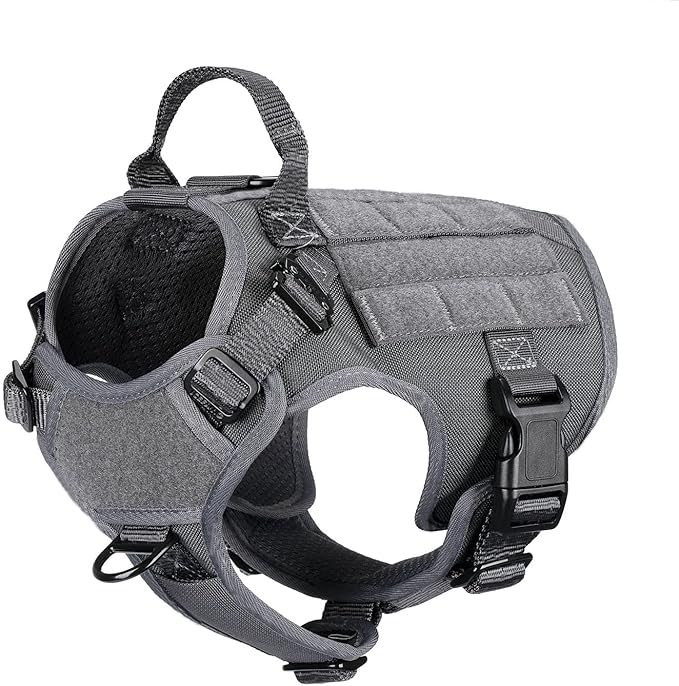 ICEFANG Tactical Dog Harness, Small Size,2X Metal Buckle,Working Dog MOLLE Vest with Handle,No Pulling Front Leash Clip,Hook and Loop Panel