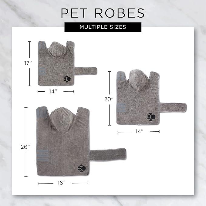 Bone Dry Pet Robe Collection, Embroidered Absorbent Microfiber Bath Robe with Adjustable Closure, for Dogs & Cats, Small, Stonewash Blue