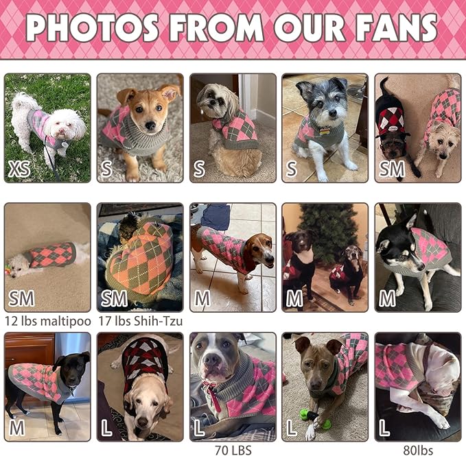 PAWCHIE Classic Dog Sweater Knit Turtleneck, Plaid Knitwear Sweaters, Warm Clothes for Medium Dogs