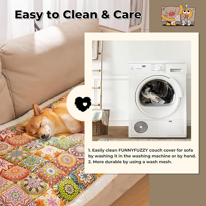 FUNNY FUZZY Pet Couch Covers for Sofa, Couch Covers for Dogs Washable Dog Couch Cover Protector Furniture Sofa Covers for Dog Handmade Pure Cotton Pet Bed Mat (Bohemia, 27.6"×70.9")