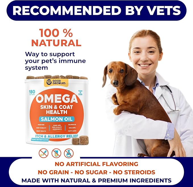 Omega 3 Fish Oil for Dogs (360Ct) - Skin&Coat Chews - Dry & Itchy Skin Relief + Allergy Support - Shiny Coat - EPA&DHA Fatty Acids - Salmon Oil Chews Promotes Heart, Hip & Joint Support