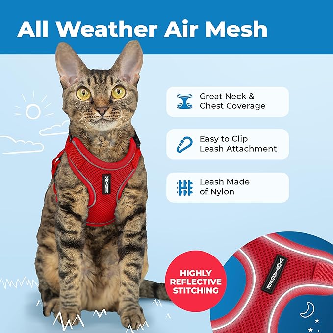 Voyager Escape Proof Cat Harness and Leash Set with Reflective Stitching, Neoprene Handle 5ft - Supports Small, Medium and Large Cats, Kittens for Walking by Best Pet Supplies - Red, XXXS